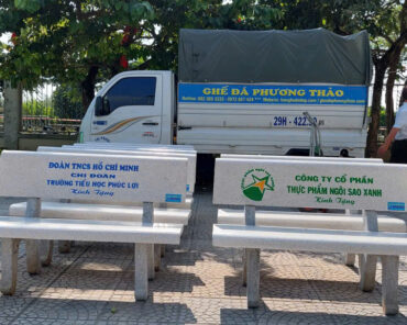 Ghế đá trắng in logo T14
