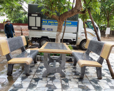 Bộ ghế đá Ghi Vàng bàn chữ nhật B33