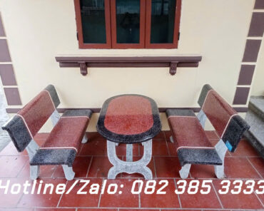 Bộ ghế đá bàn Oval Ghi Đỏ B75
