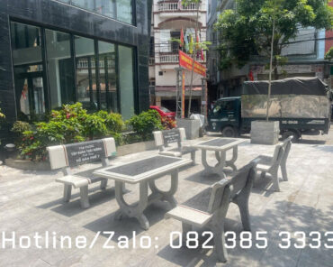 Bộ ghế đá bàn chữ nhật màu Trắng ghi B72