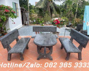 Bộ ghế đá Bàn Oval Ghi Trơn 2 mặt B78
