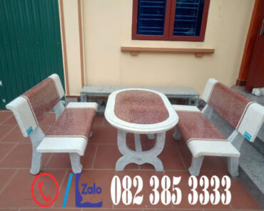 Bộ ghế đá Trắng Đỏ bàn Oval B79